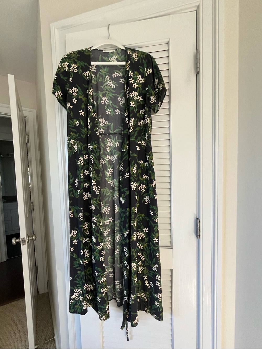 Marine Layer Dark Floral Wrap Dress with Side Slits